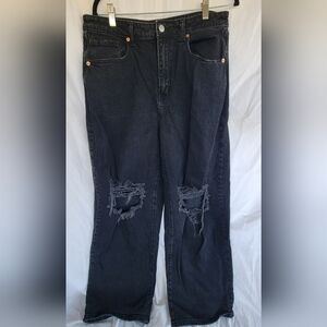 Wild Fable Relaxed Black Wide Leg Distressed Jeans 14/32r.
